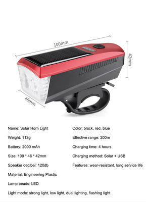 Ánh sáng xe đạp sạc năng lượng mặt trời và USB màu xanh 2000mAh đèn pha phía trước cho xe đạp đường bộ MTB