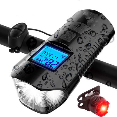 Đen USB sạc xe đạp Mặt trước đèn pin tay lái xe đạp Đầu đèn tốc độ lcd màn hình